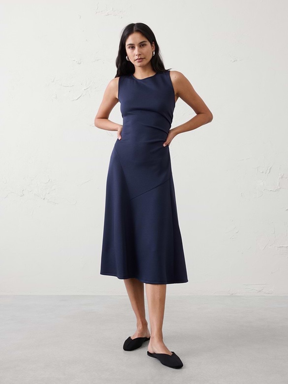 Sleeveless Navy A-Line Midi Dress